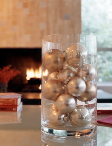 Ornaments in glass vase